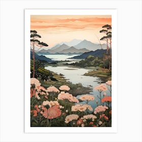 Lake Toya In Hokkaido, Ukiyo E Drawing 4 Art Print
