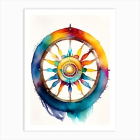 Dharma Wheel, Symbol, Third Eye Watercolour 2 Art Print
