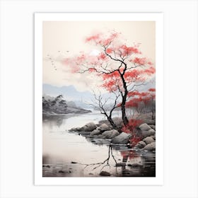 Amanohashidate In Kyoto, Japanese Brush Painting, Ukiyo E, Minimal 3 Art Print