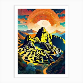 Machu Picchu ~ Peru Travel Adventure Visionary Wall Decor Futuristic Sci-Fi Trippy Surrealism Modern Digital Psychedelic Cubic Fantasy Art Full Moons Stars Mandala Spiritual Fractals Space DMT Vibrant Art Print