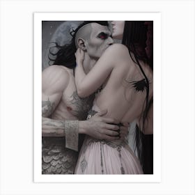 Gothic lovers embrace black and white Art Print