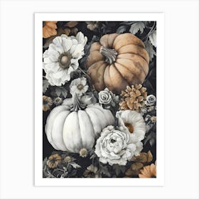 Pumpkins And Flowers Art Print