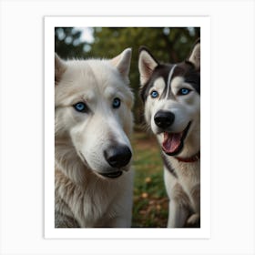 Two Husky Dogs With Blue Eyes Art Print