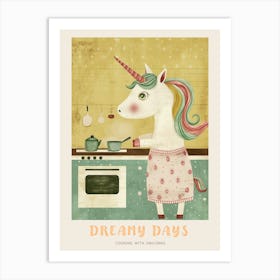 Pastel Unicorn Cooking In The Kitchen 1 Poster Art Print