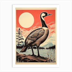 Vintage Bird Linocut Canada Goose 1 Art Print