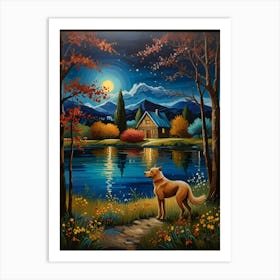 Dog By The Lake Art Print