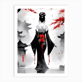 Traditional Japanese Art Style Geisha Girl 18 Art Print
