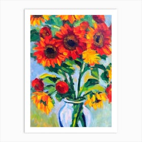 Sunflower Floral Abstract Block Colour 1 2 Flower Art Print