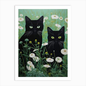 Black Cats In Daisies Art Print