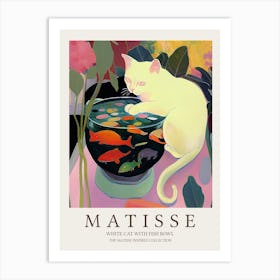 White Cat And Fishbowl Matisse Inspired Art Print
