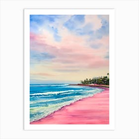 Galle Face Green Beach, Colombo, Sri Lanka Pink Watercolour Art Print