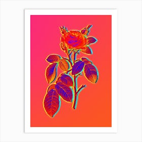 Neon Red Gallic Rose Botanical in Hot Pink and Electric Blue n.0525 Art Print
