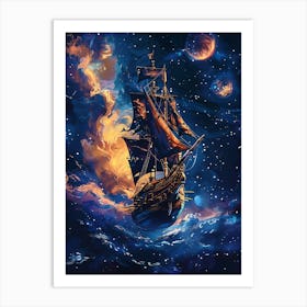 Fantasy Ship Floating in the Galaxy 14 Art Print