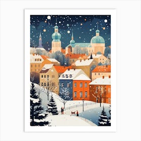 Winter Travel Night Illustration Vilnius Lithuania Art Print