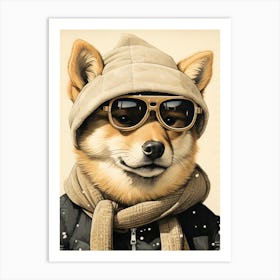 Shiba Inu Dog Wearing Glasses Art Print