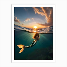 Mermaid At Sunset-Reimagined Art Print