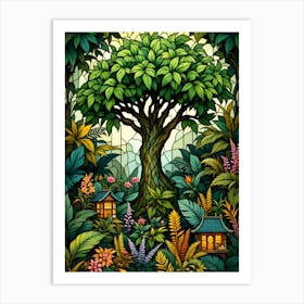 Stained Glass Jungle plant Tree Art Print