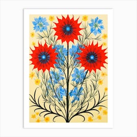 Flower Motif Painting Love In A Mist Nigella 3 Art Print