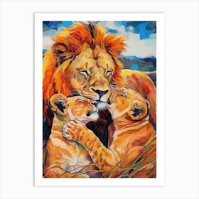 Southwest African Lion Family Bonding Fauvist Painting 3 Art Print
