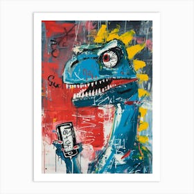 Abstract Graffiti Style Dinosaur On A Smart Phone 1 Art Print