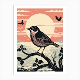 Vintage Bird Linocut Dipper 1 Art Print