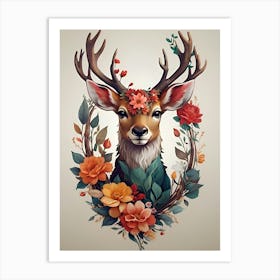 Deer With Flowers Art Print