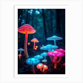 Colorful Mushrooms In The Forest Art Print