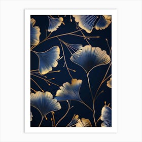 Gold Ginkgo Leaves Seamless Pattern Art Print