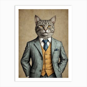 Cat In A Suit 13 Art Print