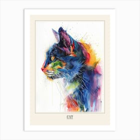 Cat Colourful Watercolour 2 Poster Art Print