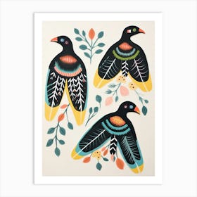 Folk Style Bird Painting Raven 3 Art Print