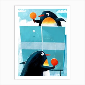 Ping Pong Penguins Art Print