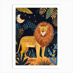 Barbary Lion Night Hunt Illustration 3 Art Print