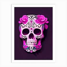Skull With Floral Patterns Pink 1 Mexican Art Print