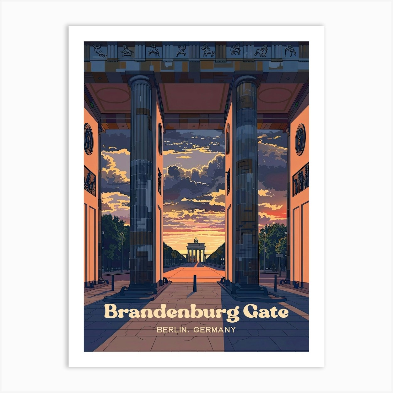 Brandenburg Gate Berlin Landmark Travel Illustration Art Print by Wanderscape Travel Art