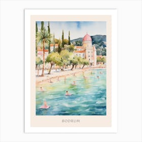 Swimming In Bodrum Turkey Watercolour Poster Art Print