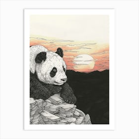 Giant Panda Looking At A Sunset From A Mountaintop 1 Art Print