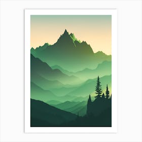 Misty Mountains Vertical Composition In Green Tone 68 Art Print