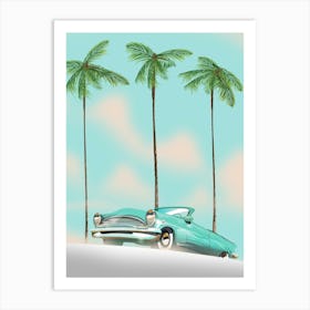 Classic American Car With Palm Trees Art Print