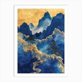 Blue And Gold Mountains 6 Art Print