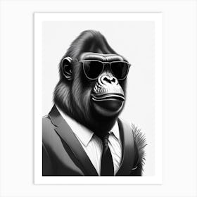 Gorilla In Tuxedo Gorillas Pencil Sketch 1 Art Print