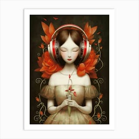 Girl With Headphones 45 Art Print