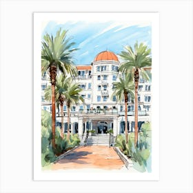 The Ritz Carlton Bacara, Santa Barbara   Santa Barbara, California   Resort Storybook Illustration 3 Art Print
