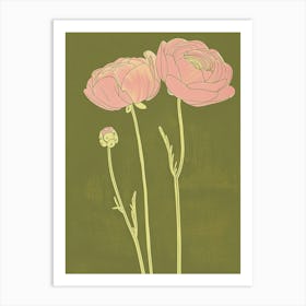 Pink & Green Ranunculus 1 Art Print