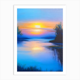 Sunrise Over Pond Waterscape Marble Acrylic Painting 1 Art Print