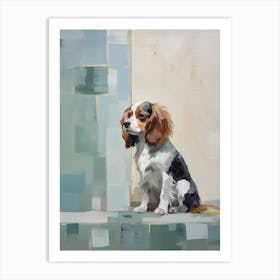 Cavalier King Charles Spaniel Dog, Painting In Light Teal And Brown 3 Art Print