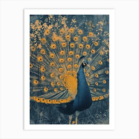 Orange & Blue Vintage Peacock Feathers Art Print