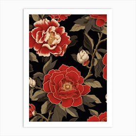 Camellia 1 William Morris Style Winter Florals Art Print