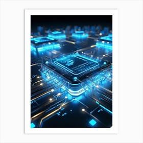 Ai Integrated Futuristic Electronic Circuit Glowing Etched Circuits Intertwining Wires Metallic S (3) Art Print