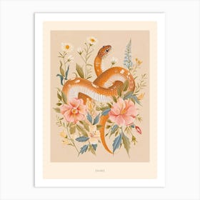 Folksy Floral Animal Drawing Snake 3 Poster Art Print